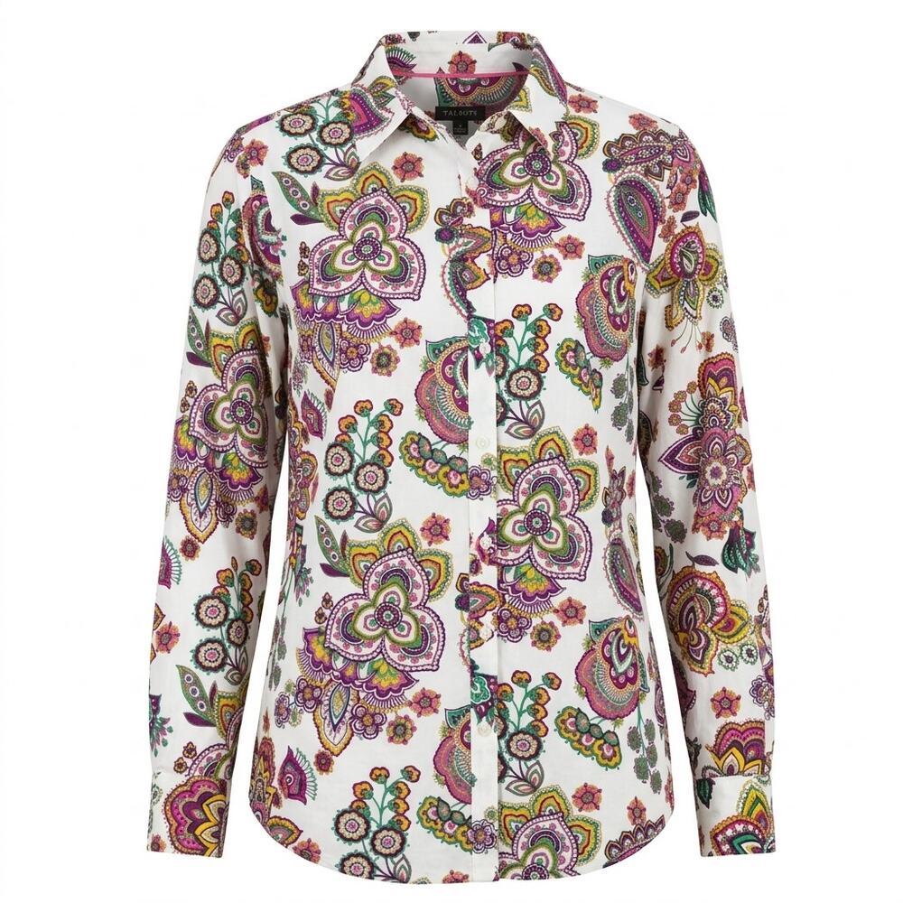 Talbots Multicolor Paisley Floral Long Sleeve Button-Up Shirt Women Size L